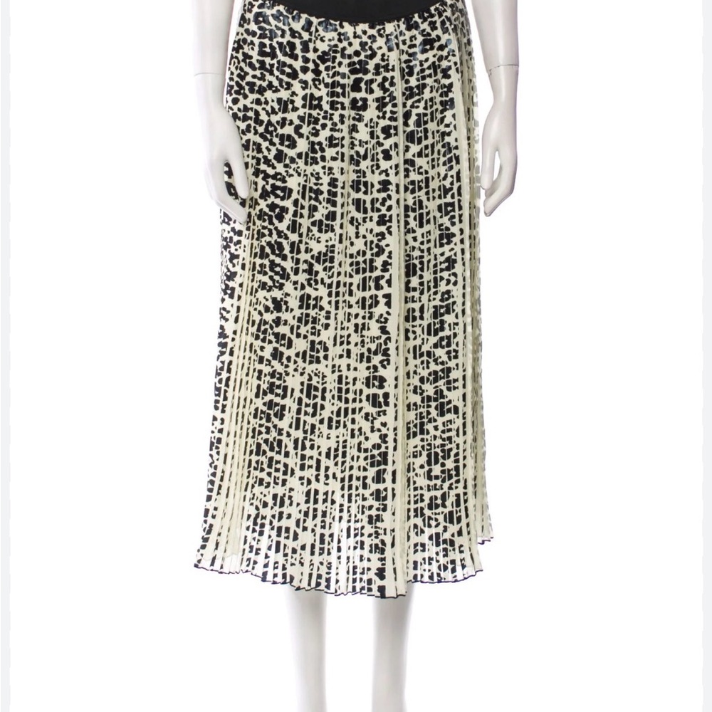 Maje Black and Cream Pleated Animal-Print Midi Skirt